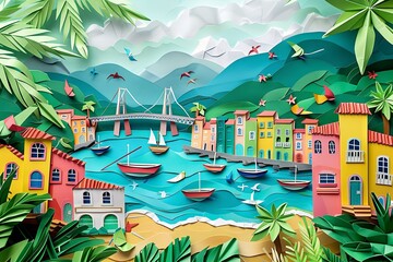 Origami Florianópolis Beach Lifestyle Scene

 - obrazy, fototapety, plakaty