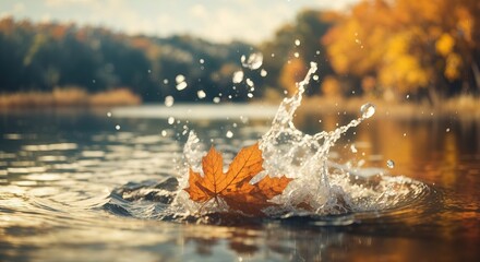 Fresh water splashing in the autumn lake