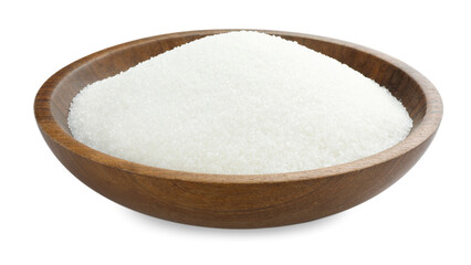 Granulated sugar in bowl isolated on white