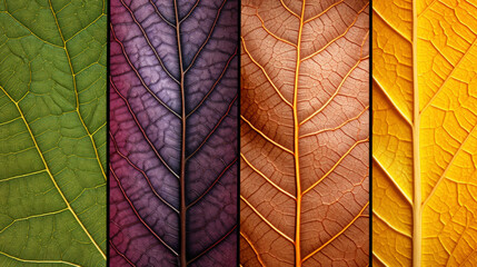 Close-up macro images showing the intricate details of different types of leaves. A set of leaf textures. Generative AI