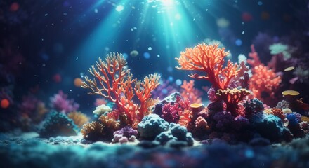 Colorful coral and reef, deep water background