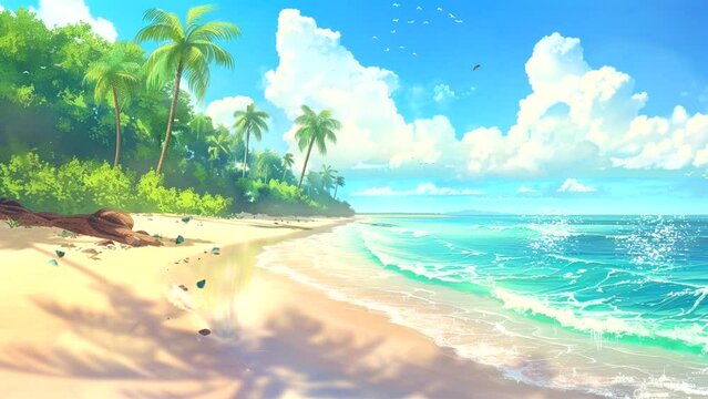 Beautiful  nature beach with bright blue sky. Seamless looping 4k time-lapse video animation background