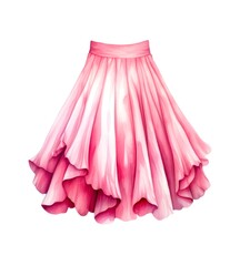 Watercolor illustration of a pink female skirt isolated on white background.