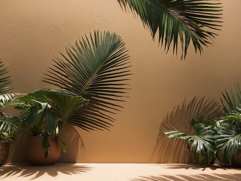  Shadow overlay effect of sun blind with palm leaves