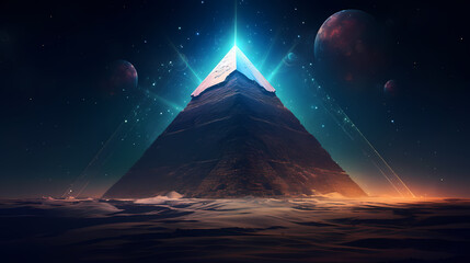 Huge mysterious futuristic pyramid in digital art style