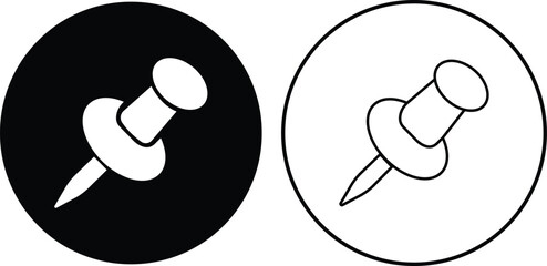 Push pin icons set. Thumbtack for note attach. Paperclip symbol Pushpin flat and line style collection isolated transparent background A needle for fixing on a board or map stock vector for web or app