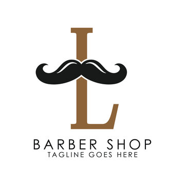 Initial Letter L Mustache Logo Design. Alphabet L Barber Shop Icon