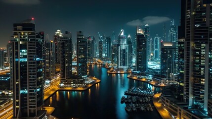 Fototapeta na wymiar Dubai Skyline: Night Timelapse of JLT District with Modern Towers and City Illumination