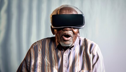 Fototapeta premium old man wearing a vr visor, augmented reality, vision, looking, elderly looking