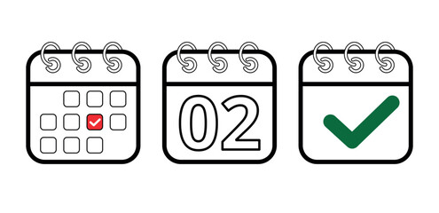 Calendar flat icons in different models, vector illustration of calendar icon with specific day marked, day 02. Design for websites, blogs and graphic resources.