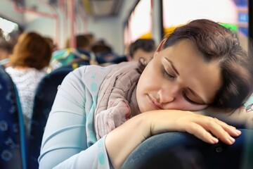 student sleeping in train, woman sleeps on a bus, tired guy