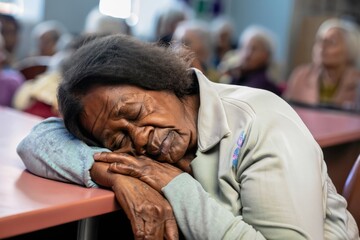 old woman sleeping, grandmother sleeps, elderly person asleep, woman with headset, person sitting in a train, black senior female