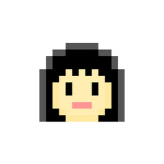 ドットで描かれた長い黒髪の人の顔のゲームイラスト