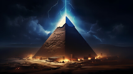 Huge mysterious futuristic pyramid in digital art style