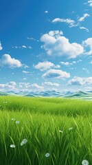 Fototapeta na wymiar Beautiful green meadow and blue sky with clouds. 