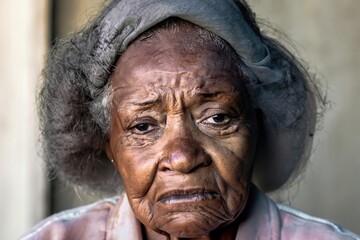 portrait of a senior woman, face of an old person, elderly female, black elder