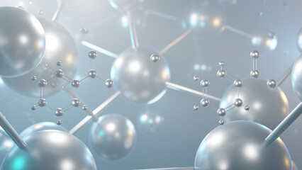 calcium benzoate molecular structure, 3d model molecule, food preservative e213, structural chemical formula view from a microscope