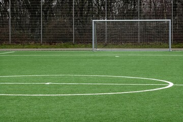 soccer pitch, center circle and goal