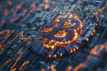 High definition image of a glowing Bitcoin symbol on a digital screen surrounded by real time cryptocurrency market charts and graphs symbolizing the dynamic and volatile nature of digital - obrazy, fototapety, plakaty