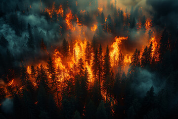 Out of Control Forest Fire - obrazy, fototapety, plakaty