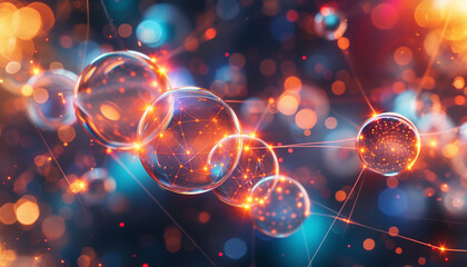 Stylized illustration of a quantum computing concept visualizing qubits in a state of superposition and entanglement as vibrant interconnected orbs of energy set against a backdrop of outer