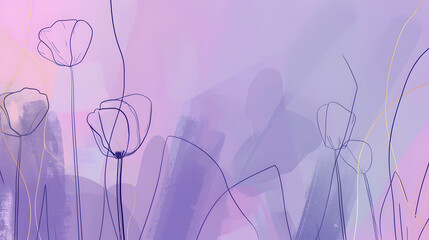 Minimalist abstract line art of flowers, with soft pastel colors creating a tranquil and modern artistic backdrop.
