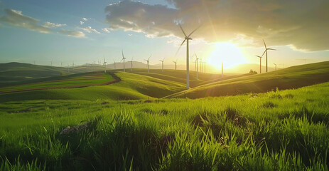 Parc de production d'énergie verte avec des éoliennes - 740789775
