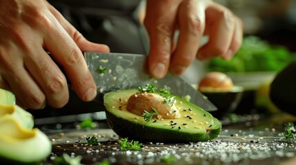 Fresh avocado half being carefully prepared for a meal