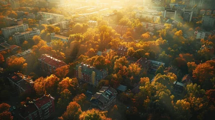 Foto op Canvas Overhead perspective of a city transitioning into autumn hues © Agent Intelligence