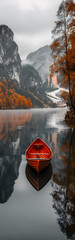boat on the lake, Autumnal Reflections: Serenity on the Lake