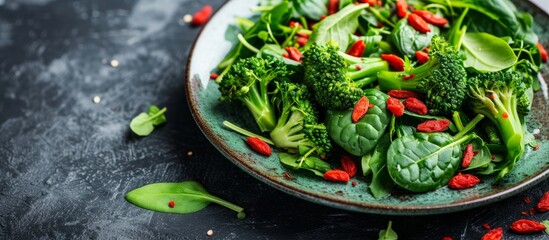A Mouthwatering Plate of Healthy Broccoli and Green Leafy Vegetables Dish