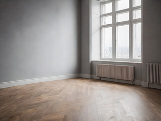 Fototapeta na wymiar Interior of an empty room with a window and parquet floor