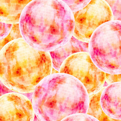 Retro vintage disco balls watercolor background. Colorful decorative retro border. - 740792310
