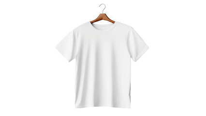 Isolated white t-shirt hanging on hanger. White t shirt on transparent background - obrazy, fototapety, plakaty