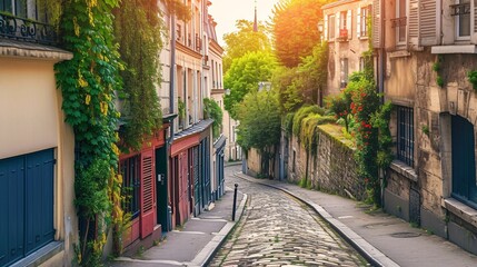 Fototapeta na wymiar Charming Parisian neighborhood with stunning architectural landmarks.