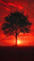 Keuken foto achterwand Tree Standing in Field With Sunset Background © LabirintStudio