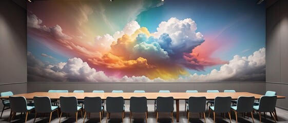 Inspirational Sky Mural in Modern Conference Room