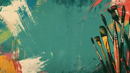 background with drawings of paintbrushes, color palettes, and easels. The text space