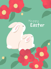 Easter bunny and flowers background
