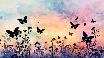 Fotobehang borboletas  silhuetas  © Alexandre