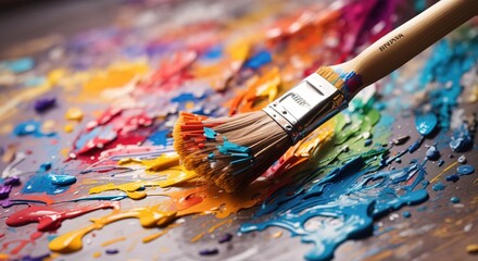 Obraz premium A paintbrush with vibrant colors on wall