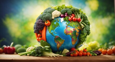 Globe healthy manipulation background with vegetables - obrazy, fototapety, plakaty