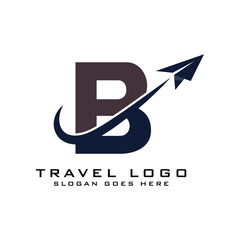 Letter B Travel Logo icon Design with plane graphic element for travel agency logo design