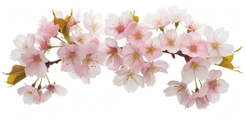 Fototapeta premium Cherry blossom branch on a white background. Created with Generative AI technology