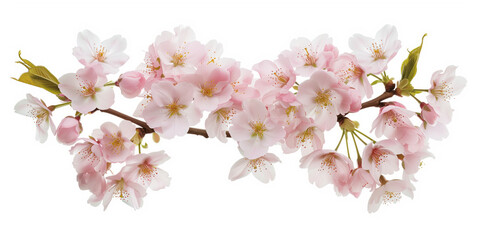 Cherry blossom branch on a white background. Created with Generative AI technology