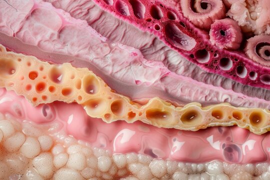 Close up illustration of the human skin layers and their composition
