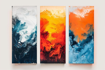 Three stunning abstract oil paintings in sleek transparent frames  