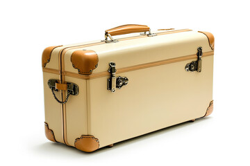 vintage beige suitcase isolated on white background