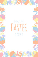 Easter greeting card design with a frame. Cute hand drawn poster.