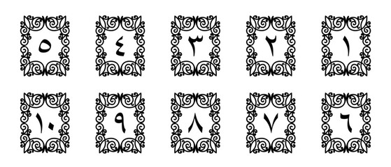 Arabic numerals with ornaments for book pages of your choice of elegant design. Vector file isolated on a transparent background